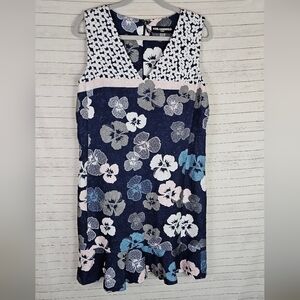 KARL LAGERFELD MIXED FLORAL NAVY A LINE SLEEVELESS DRESS, SZ 14